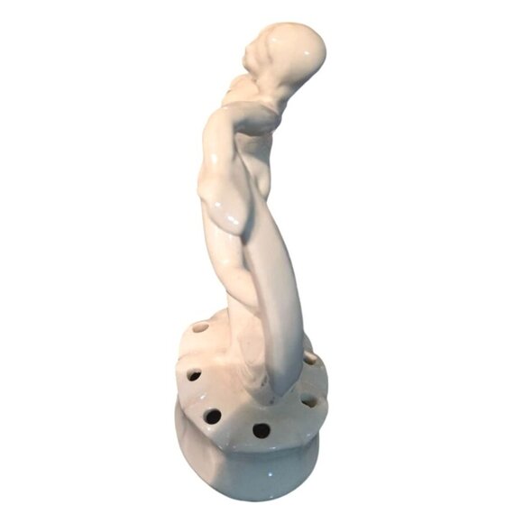 Antique Flower Frog Ceramic Dancing Woman Figurine Ivory Glaze Art Deco 6" - Picture 2 of 11
